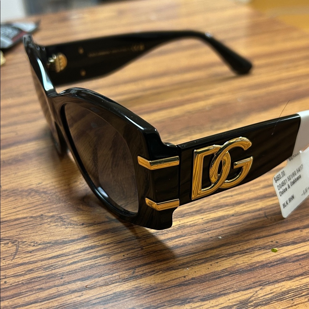 Dolce & Gabbana Black Sunglasses with Gold Accents - Picture 3 of 8